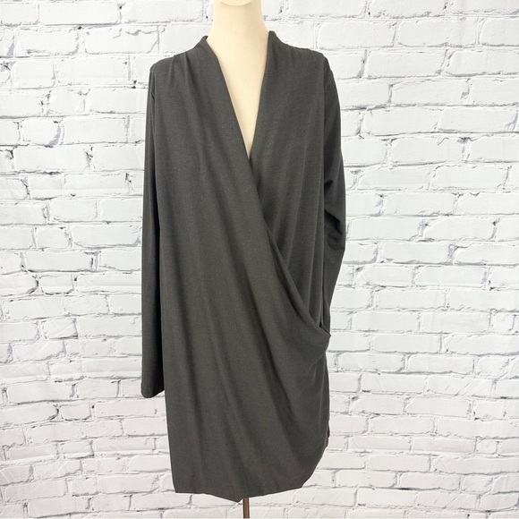 Bryn Walker Bamboo Organic Cotton Medium Faux Wrap Tunic Dress Gray Lagenlook - Picture 1 of 11